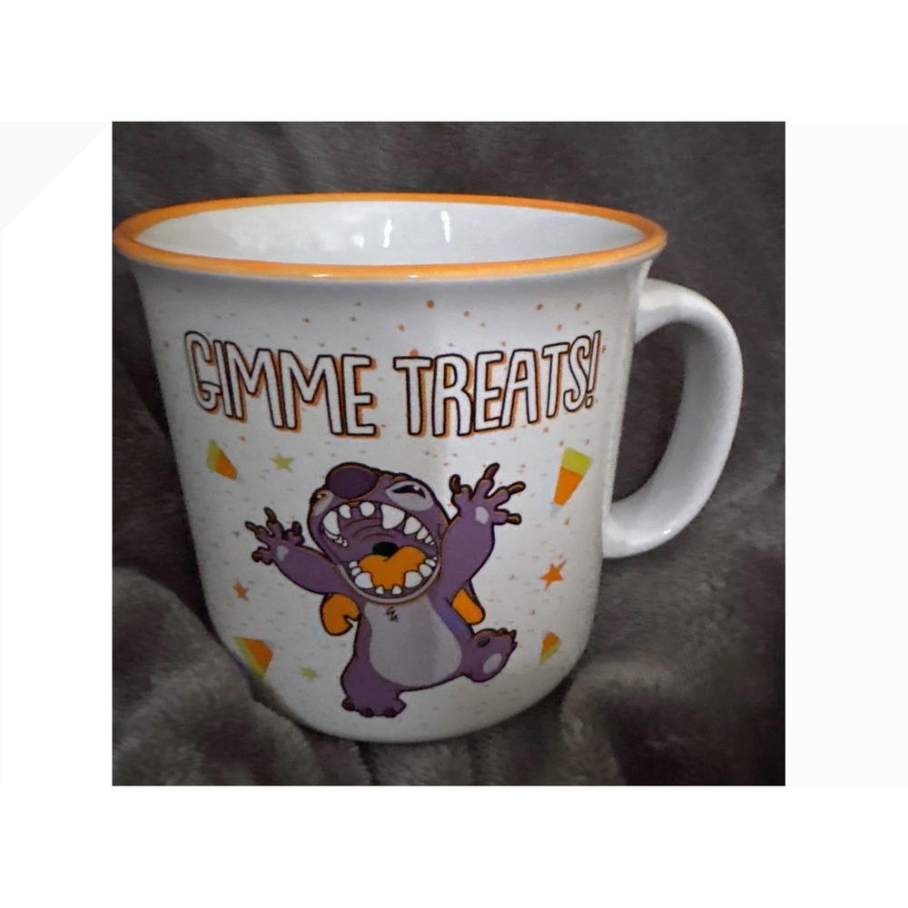 Disney Lilo & Stitch Halloween Gimme Treats 20oz Ceramic Coffee Mug White Orange
